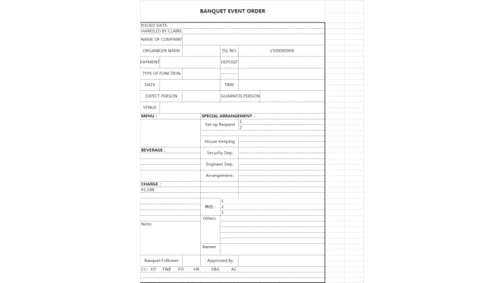 Free Banquet Event Order Template