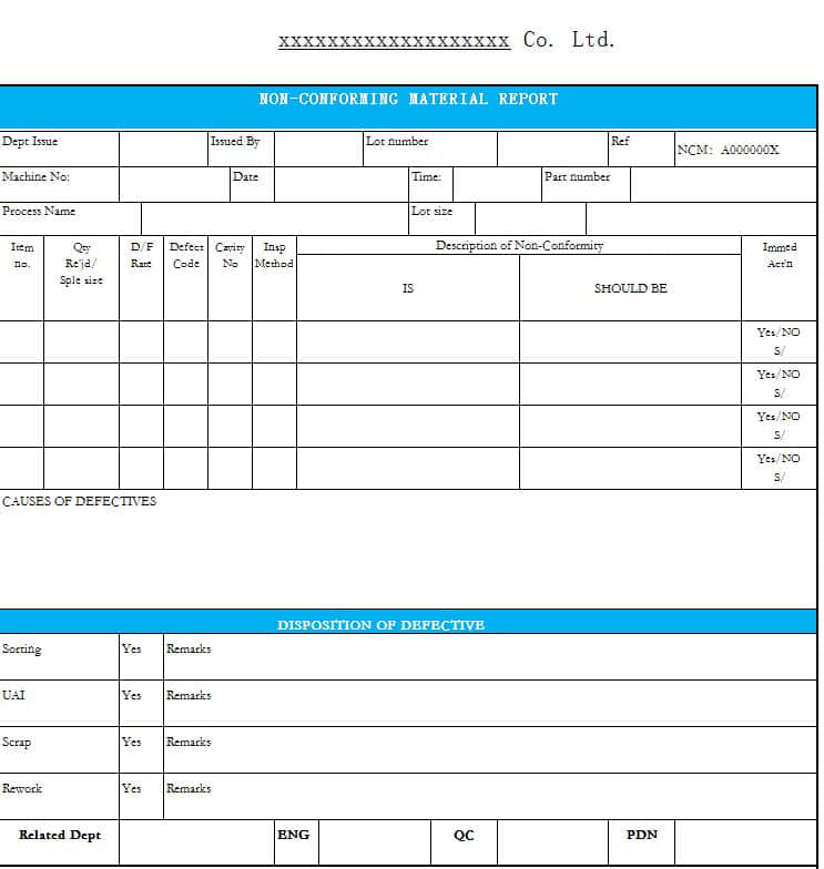 Non Conformance Tracking Excel Template